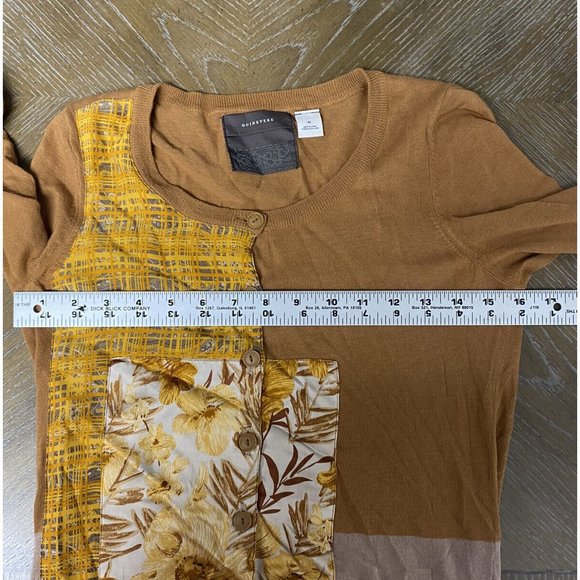 Anthropologie‎ GUINEVERE Silk XS Cardigan Womens Large 3/4 Sleeve Orange Tan - Picture 8 of 11
